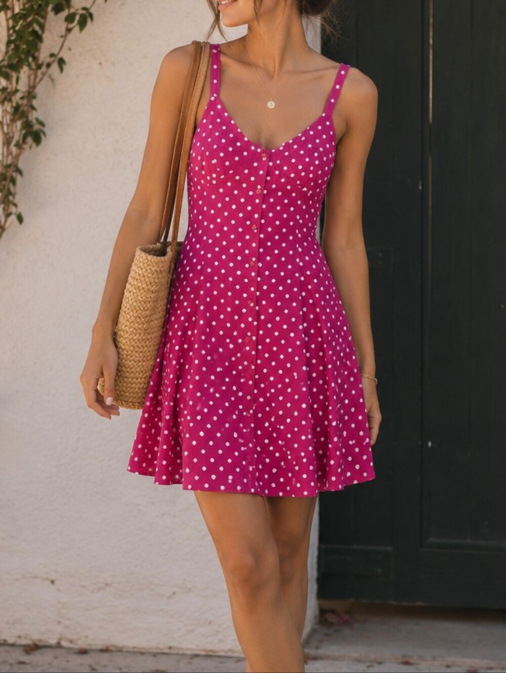 V I N T A G E:: Express Fusia Polka Dot Summer Mini Dress